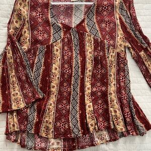 Altar'd State Red and Cream Patterned Blouse